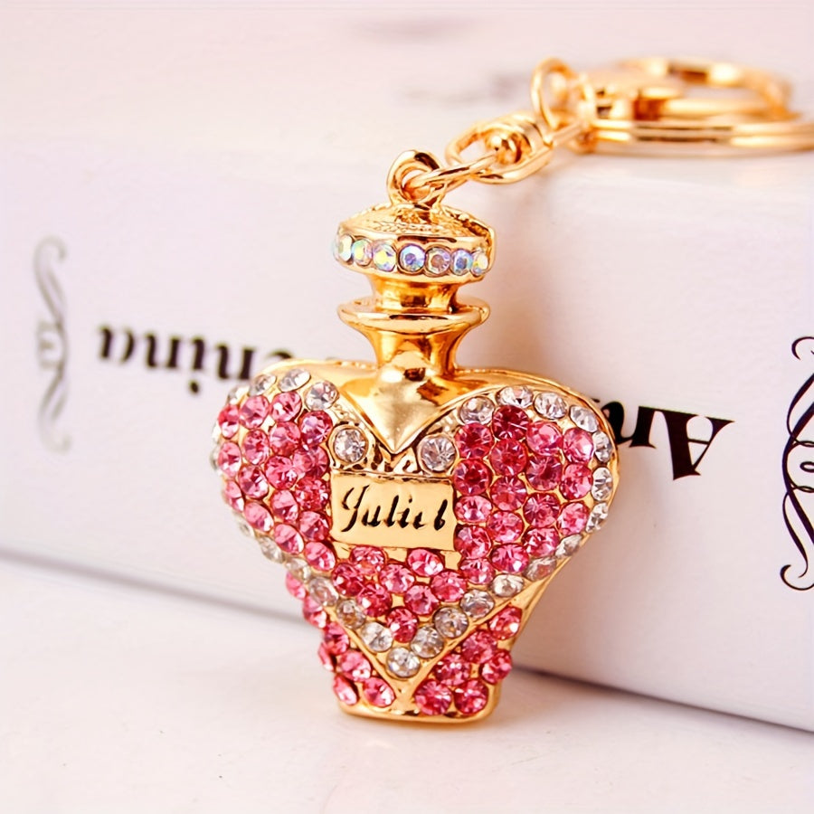 1pc Rhinestone Perfume Bottle Keychain Cute Alloy Key Chain Ring Bag Backpack Charm Car Key Pendant Women Daily Use Gift