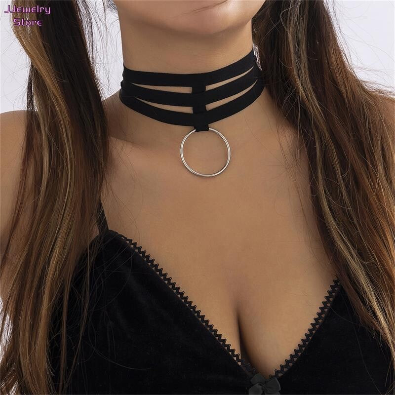 Women'S Fashion Jewelry Black Velvet Velvet Layered Choker Collar Necklace 434