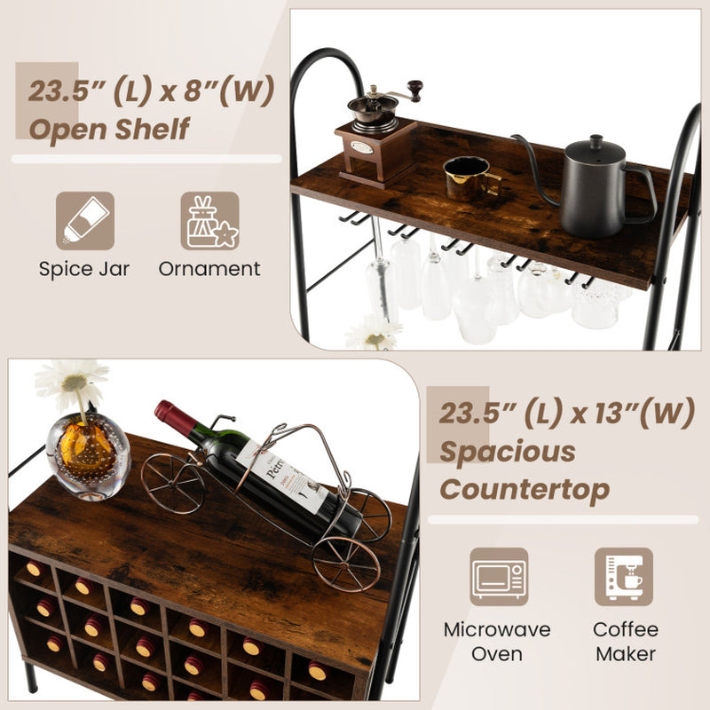 Baker'S Rack with Detachable Wine Rack and 5 Rows of Stemware Holder