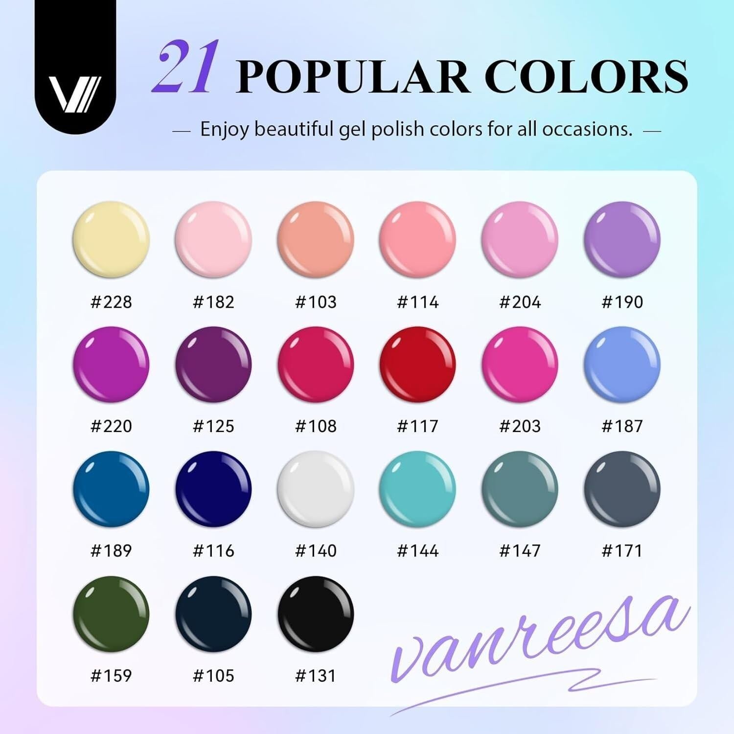 24 Pcs Gel Nail Polish Set 21 Popular Colors Gel Nail Polish Base Coat Glossy &