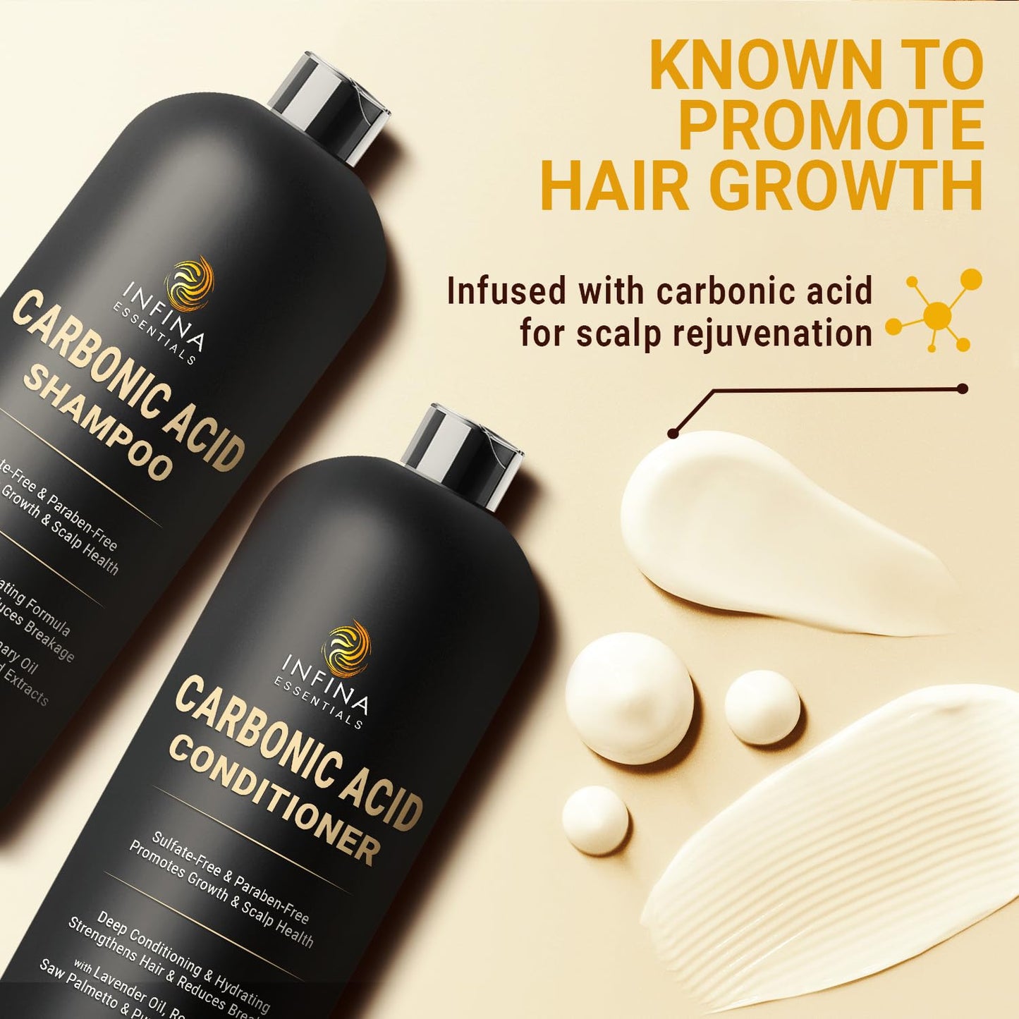 Carbonic Acid Shampoo and Conditioner Set for Men & Women - Sulfate-Free Hair Growth Shampoo and Conditioner - 16 F Oz Each, Black