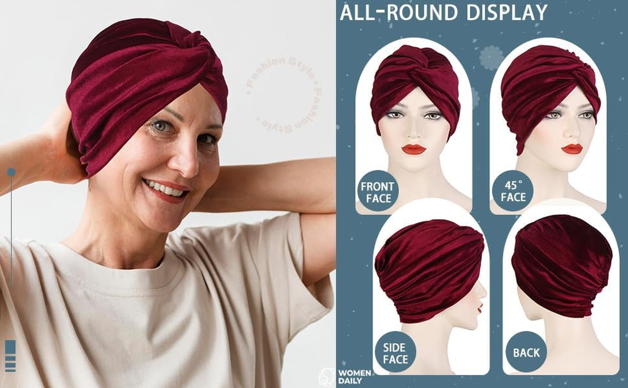 Women'S Stretch Velvet Twist Pleasted Hair Wrap Turban Hat Cancer Chemo Beanie Cap Headwear