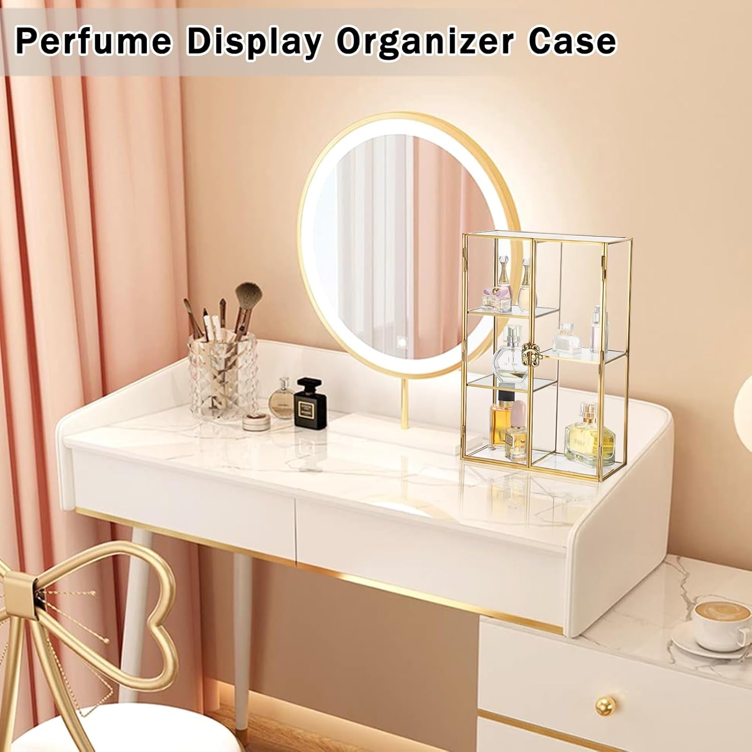 Glass Display Case for Collectibles, 5 Slots Crystal Display Shelf, Crystal Hold