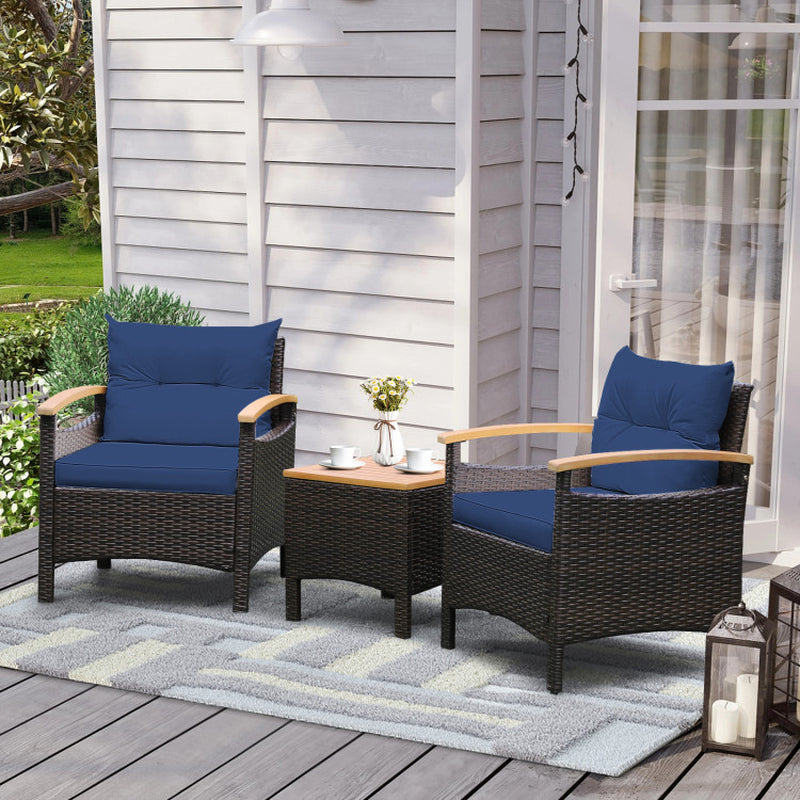 3 Pieces Patio Rattan Furniture Set with Removable Cushions