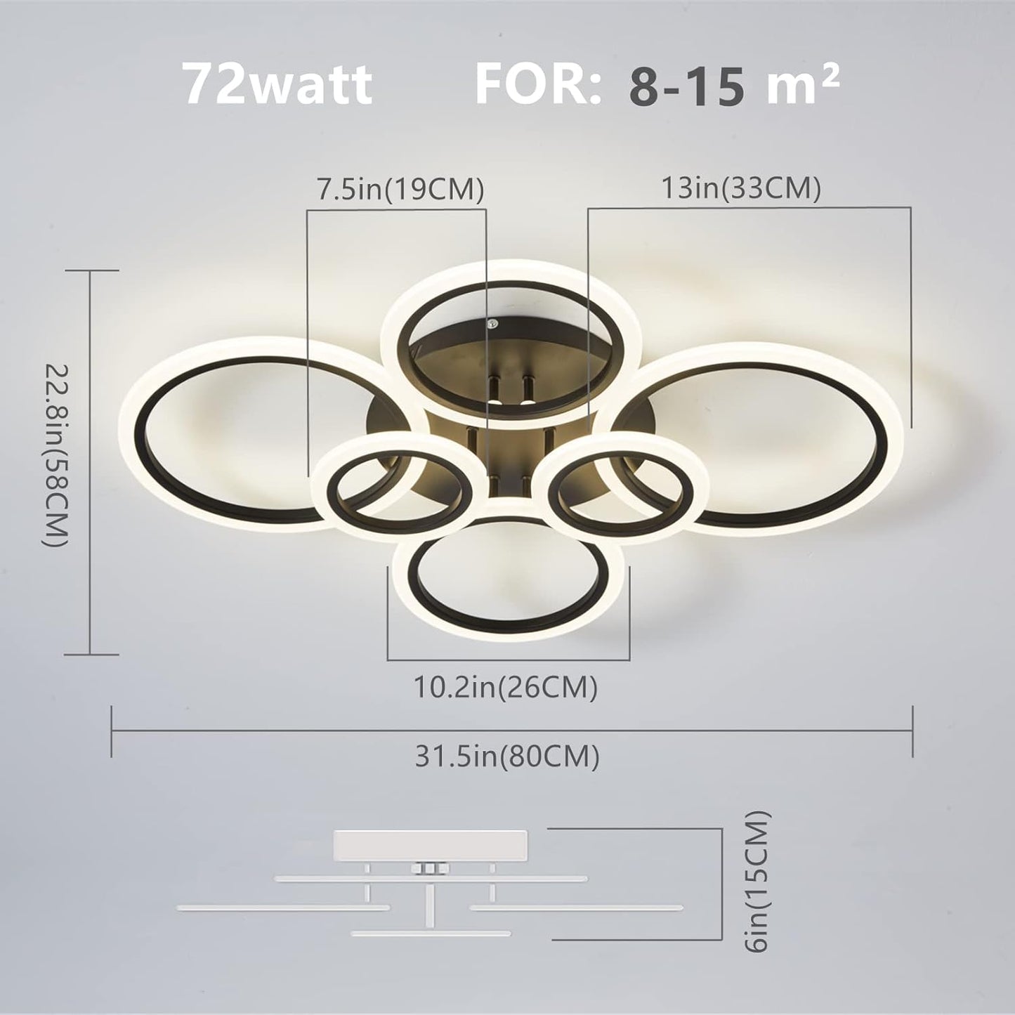 Modern LED Ceiling Light Fixture, 6 Rings Modern Ceiling Lamp, Remote Control Stepless Dimmable Black Modern Led Chandelier, Lamparas De Techo Modernas, for Livingroom, Bedroom, Diningroom