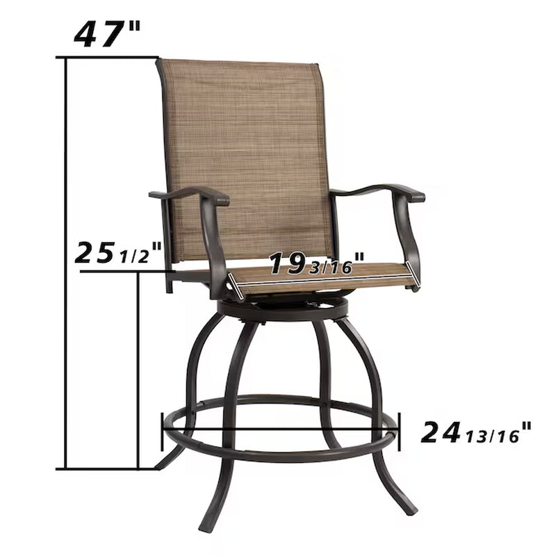 Patio Chairs Set of 2 Brown/Powder Coated Steel Frame Swivel Bar Stool Chair with Beige Woven Seat
