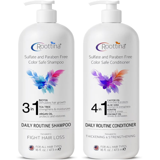 Daily Routine Shampoo and Conditioner for Women Hair Loss with DHT Blocker, Hair Loss and Growth Support, Made in USA (16 Fl Oz X 2)