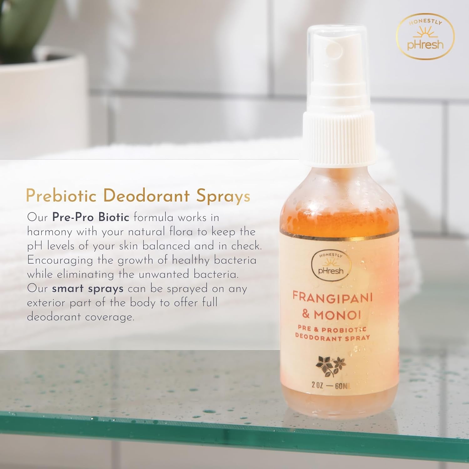 Pre & Probiotic Deodorant Spray for Women – Aluminum & Baking Soda Free Natural Deodorant Mist with 24-Hour Odor Protection – Vegan, Made in USA - Frangipani and Monoi Scent, 2Floz