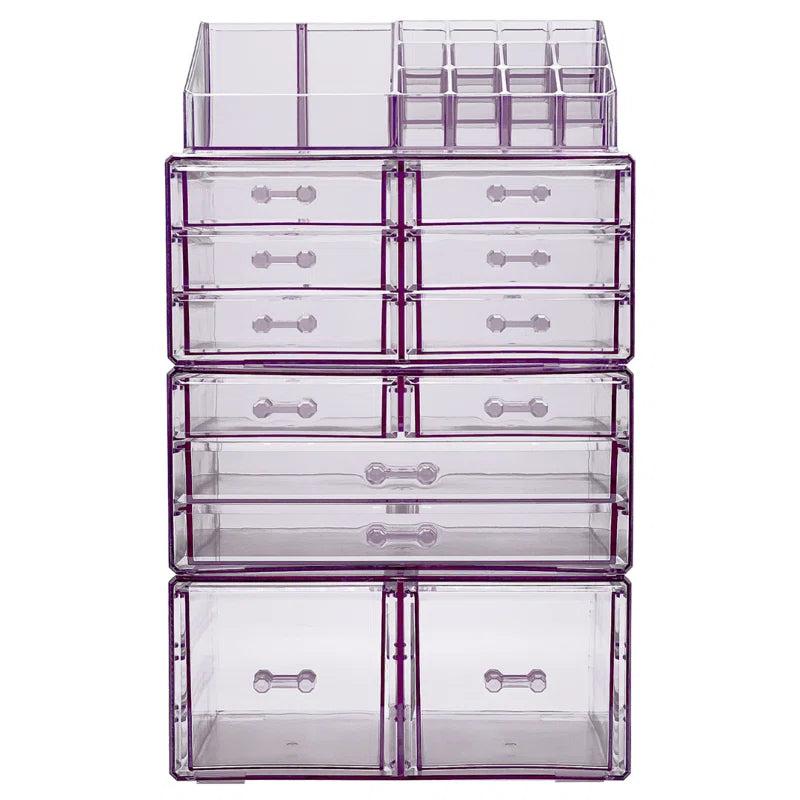 12 Drawer 4-Piece Makeup and Jewelry Organizer Case and Top Shelf