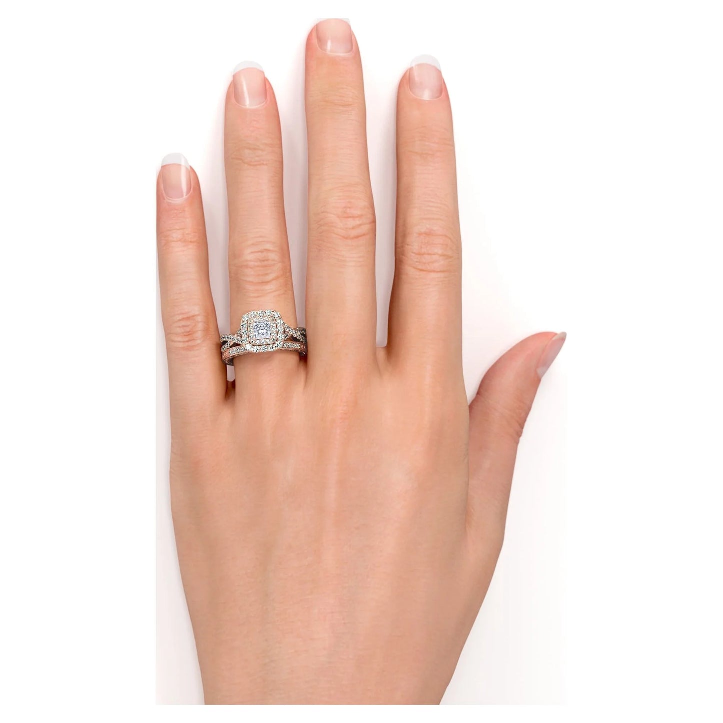 1.75 Carat Princess Cut Moissanite Engagement Ring - Bridal Ring - Double Halo Ring - Cluster Ring - 18K Rose Gold over Silver