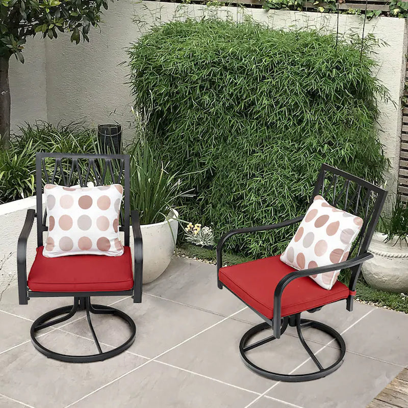 Swivel Chairs Set of 2 Black Iron Frame Swivel Conversation Chair with Red Solid Seat