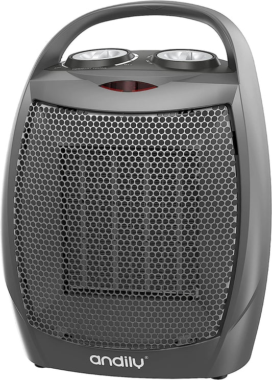 Compact Portable Ceramic Space Heater with Adjustable Comfort Control Thermostat, 3 Settings, Easy Handle, Great for Use in Home, Dorm, Office Desktop, and Kitchen, ETL for Safe (Grey)
