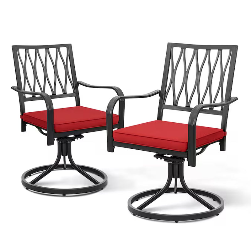 Swivel Chairs Set of 2 Black Iron Frame Swivel Conversation Chair with Red Solid Seat