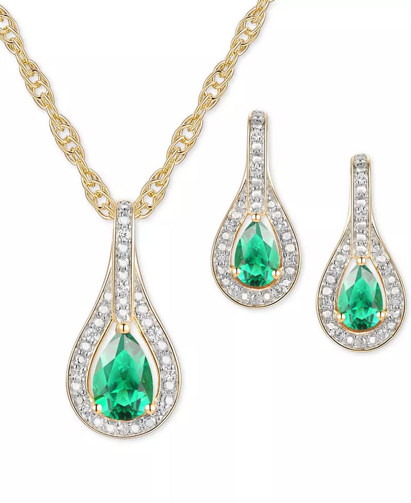 2-Pc. Set Ruby (1 Ct. T.W.) & Diamond (1/20 Ct. T.W.) Pendant Necklace & Matching Drop Earrings in Sterling Silver (Also Available in Sapphire or Emerald)