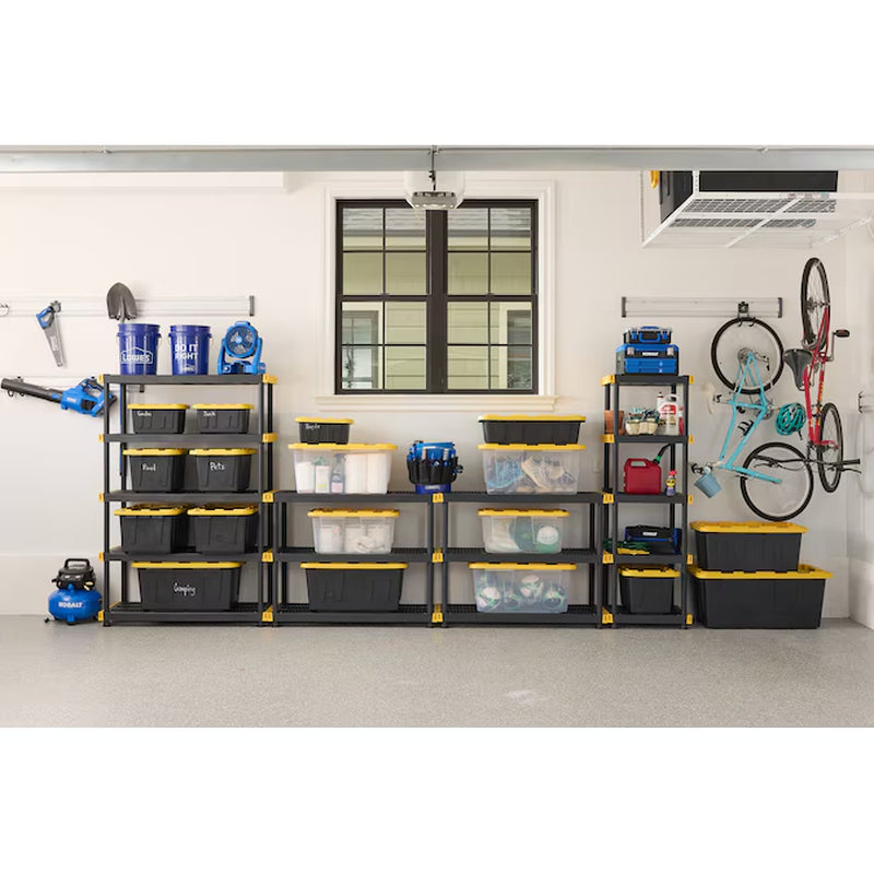 Commander Medium 16 -Gallons ( 64 -Quarts ) Black and Yellow Stackable Tote with Standard Snap Lid