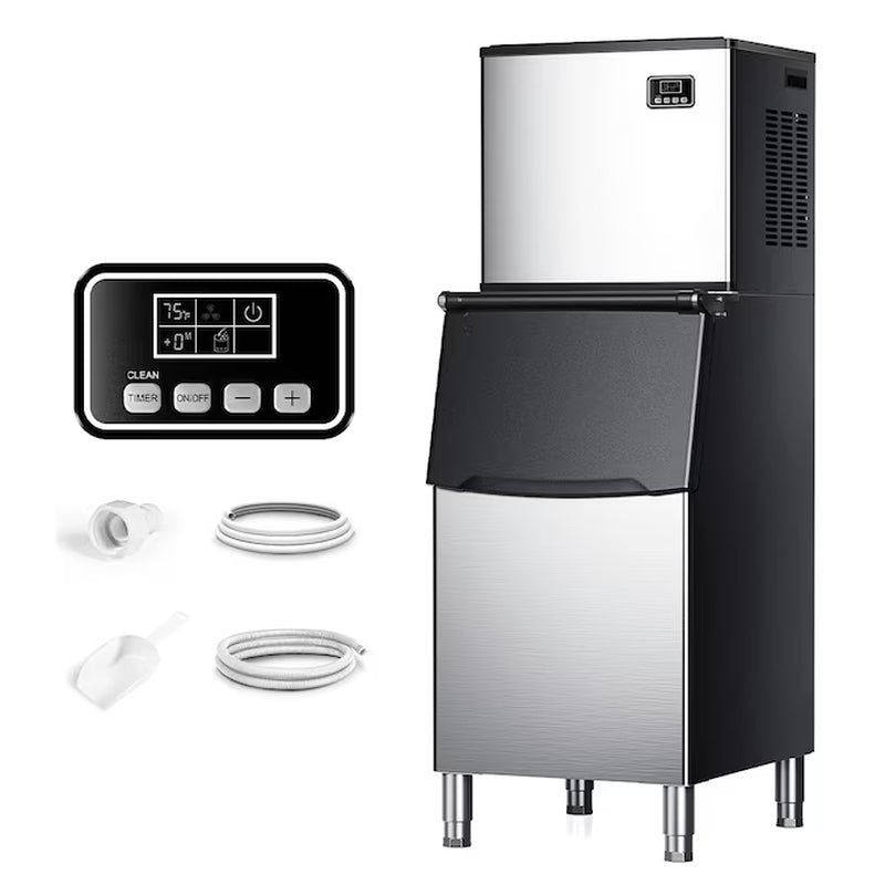 22.2-In Flip-Up Door for Commercial Use Cubed ( Silver,400Lbs/24H Ice Maker,250Lbs Ice Storage,Auto-Clean )