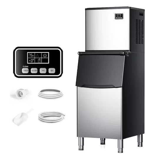 22.2-In Flip-Up Door for Commercial Use Cubed ( Silver,400Lbs/24H Ice Maker,250Lbs Ice Storage,Auto-Clean )