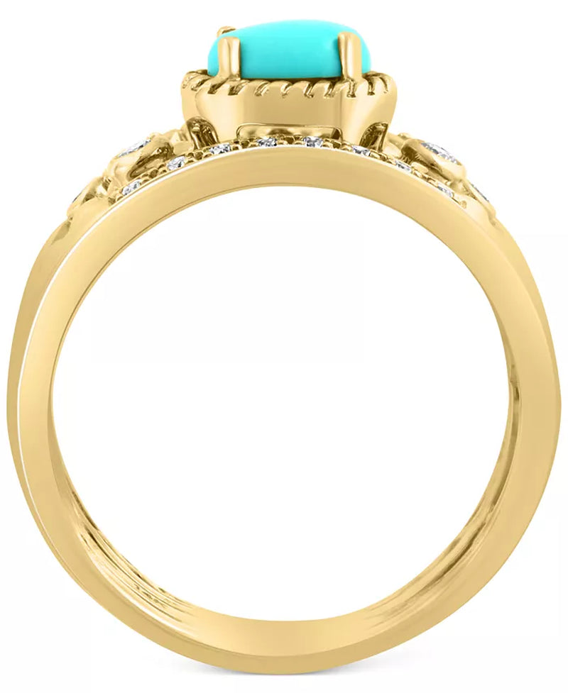 EFFY® Turquoise & Diamond (1/6 Ct. T.W.) Multirow Ring in 14K Gold