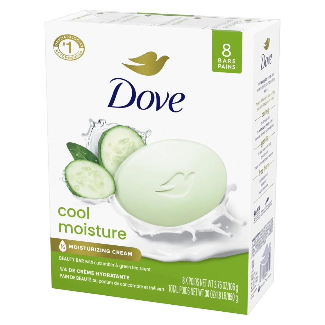 Beauty Bar Women'S Bath Soap Cool Moisture Cucumber & Green Tea Scent, 3.75 Oz 8 Bars