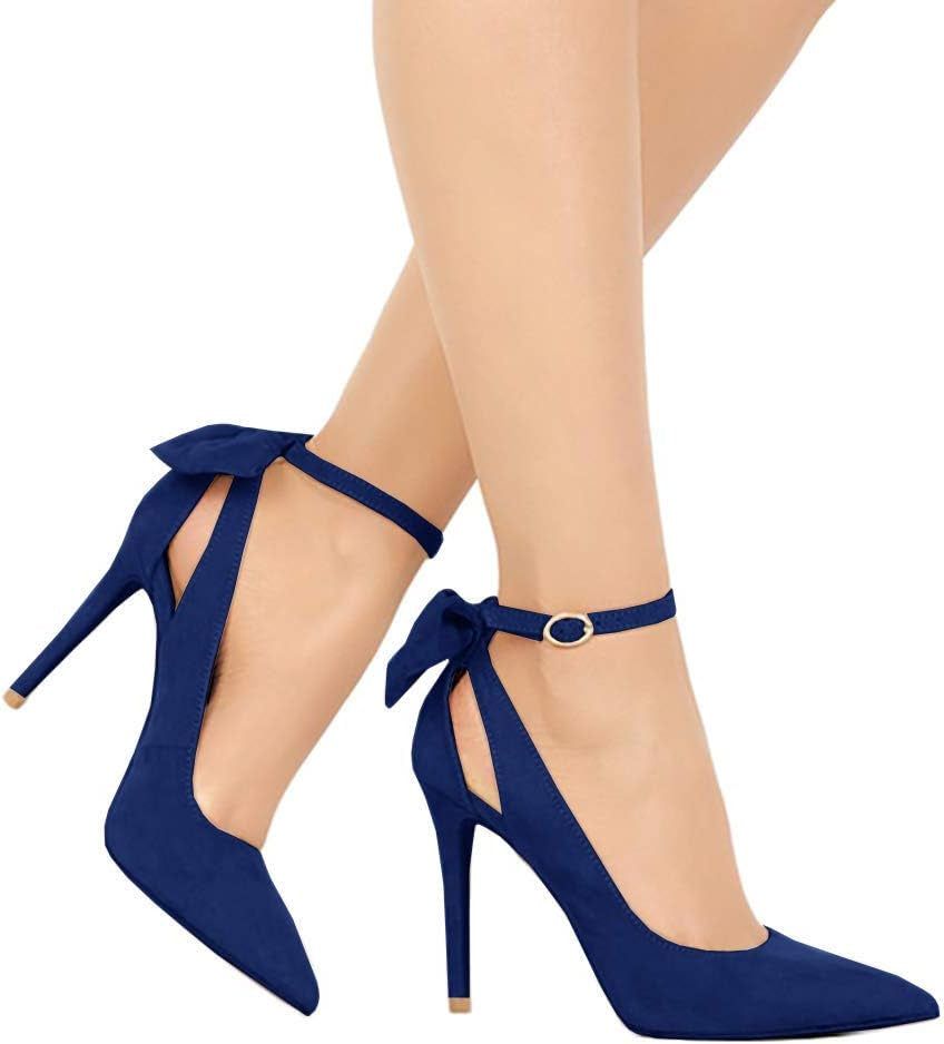 Women'S Pointed Toe High Heels Ankle Strap D'Orsay Pumps Shoes Bow Wedding Bowtie Back Dress Sandals