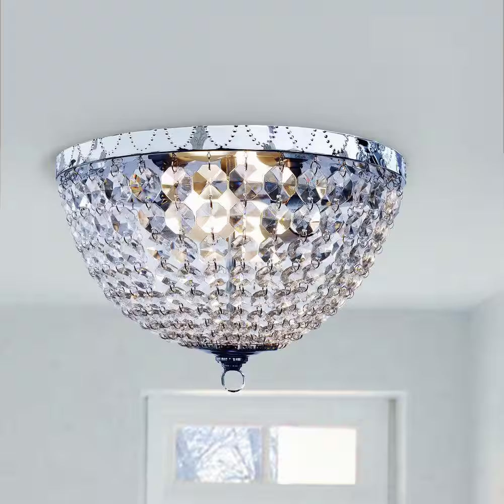Victoria Crystal 2-Light Chrome Rain Drop Flush Mount