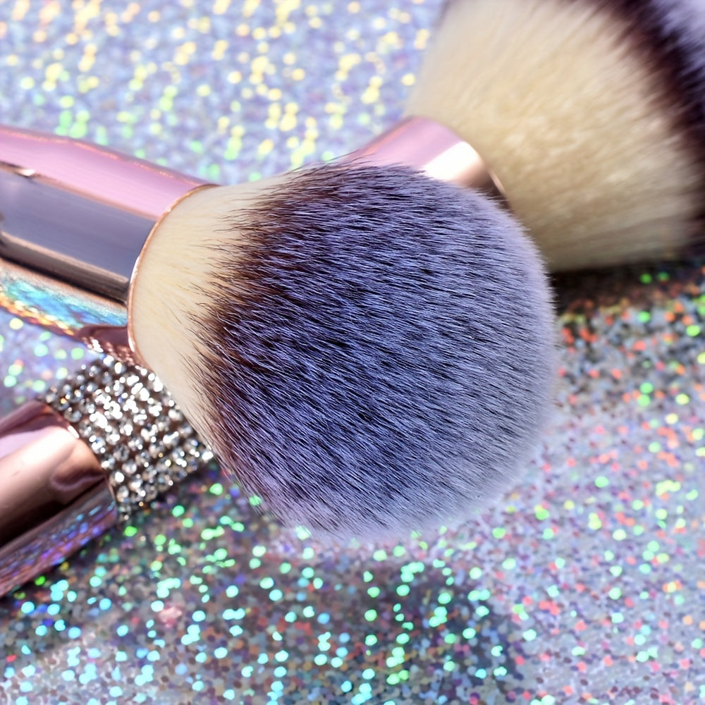 12/14pcs Luxe Makeup Brush Set with Glitter Handles - Includes Blush, Eyeshadow, Foundation Brushes & More - Nylon Bristles for All Skin Types - Fragrance-Free