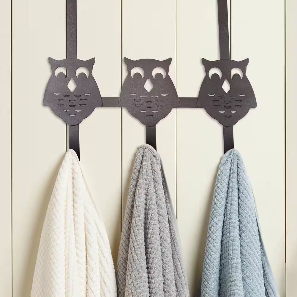Over the Door Counter Drawer Owl Organizer Hooks - 3 Hooks Bronze
