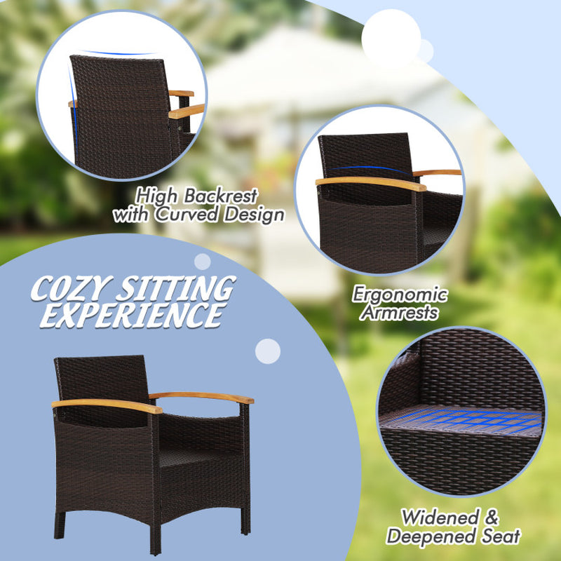 3 Pieces Patio Rattan Furniture Set with Removable Cushions