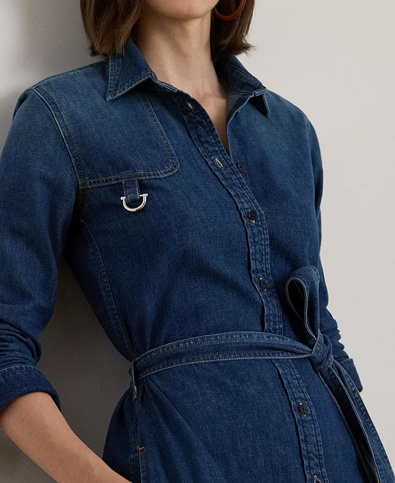 Women'S Denim-Lanaine Belted Shirtdress