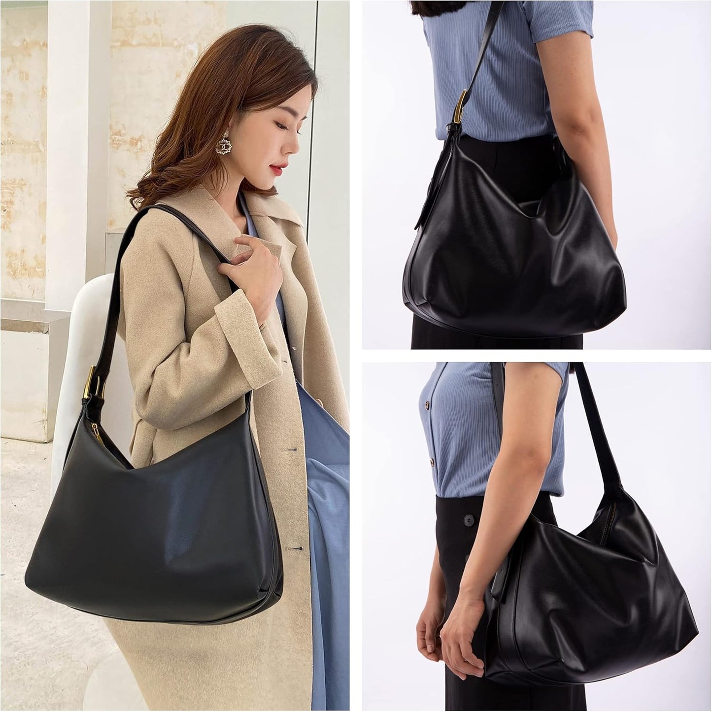 Women'S Shoulder Handbag Crossbody Purses Messenger Handbag Hobo Tote Bag Fashion Faux Leather Casual Work Handbag (Black)