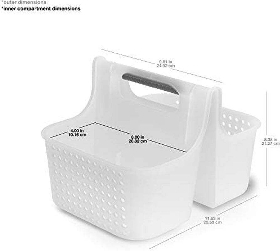 2-Compartment Soft Grip Shower Tote for Bathroom Organization, Plastic Storage Shower Caddy Bucket, Small, Frost