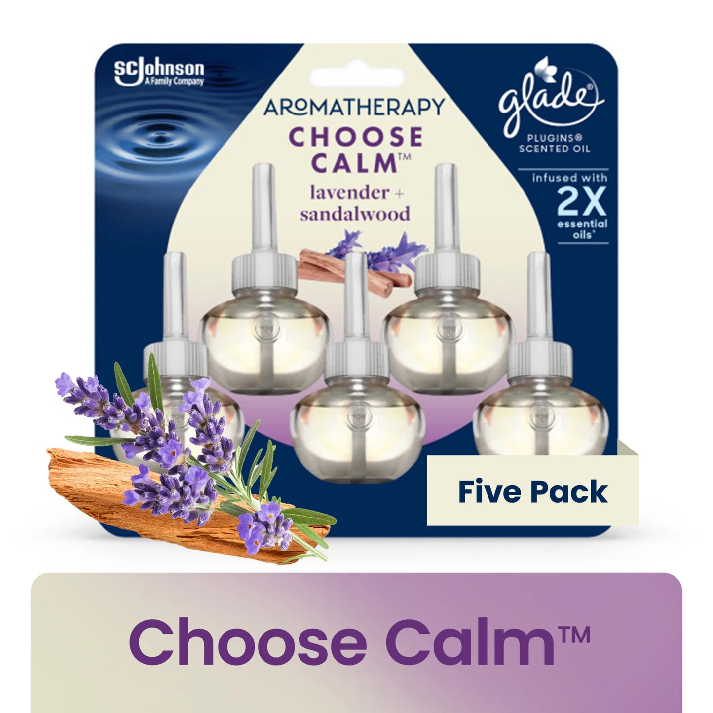 Aromatherapy Plugins Air Freshener Refills, Choose Calm Scent with Notes of Lavender & Sandalwood, Fragrance Infused with Essential Oils, 5 X 0.67 Oz (19.8 Ml)
