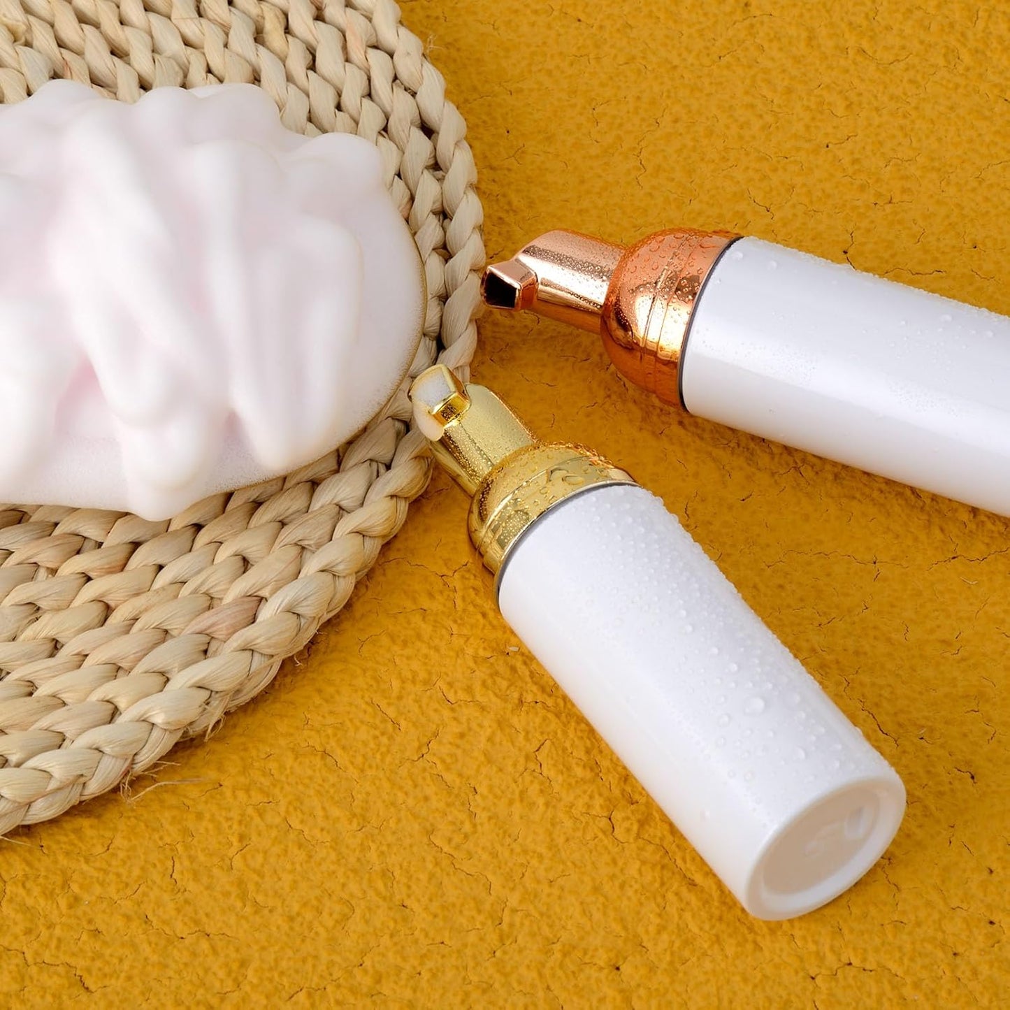 2 Oz Empty White Foam Pump Bottle, Foamer Soap Dispenser for Lash Shampoo, Hand Soap, Foaming Cleaner(Gold Pump, 6 PCS)