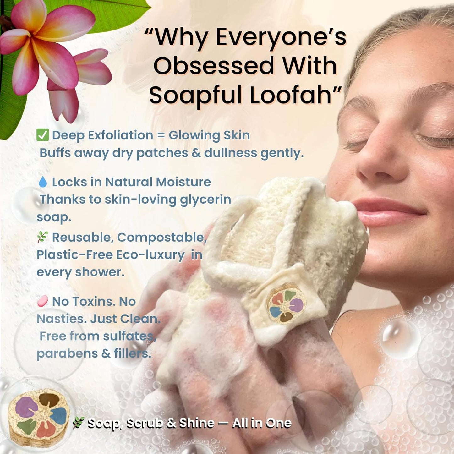 โ Lavender Eucalyptus | Exfoliating Loofah Soap Bar | Vegan Glycerin + Built-In Natural Loofah | Soothing Spa Shower Scrub | Shower Scrubber