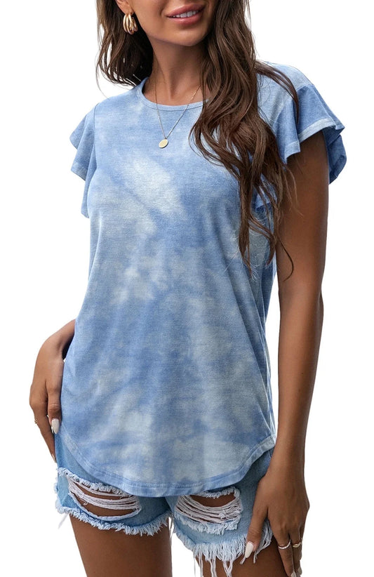 Summer Ruffle Short Sleeve Knit Tunic Tops Shirts Tank Tee Blouse for Women