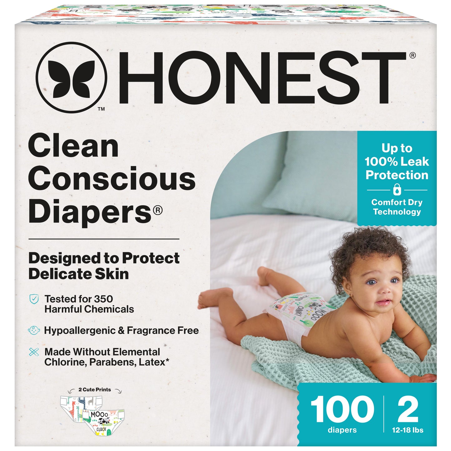® Clean Conscious Baby Diapers Size 2 (12-18 Lbs), Hypoallergenic and Fragrance Free, 100 Count