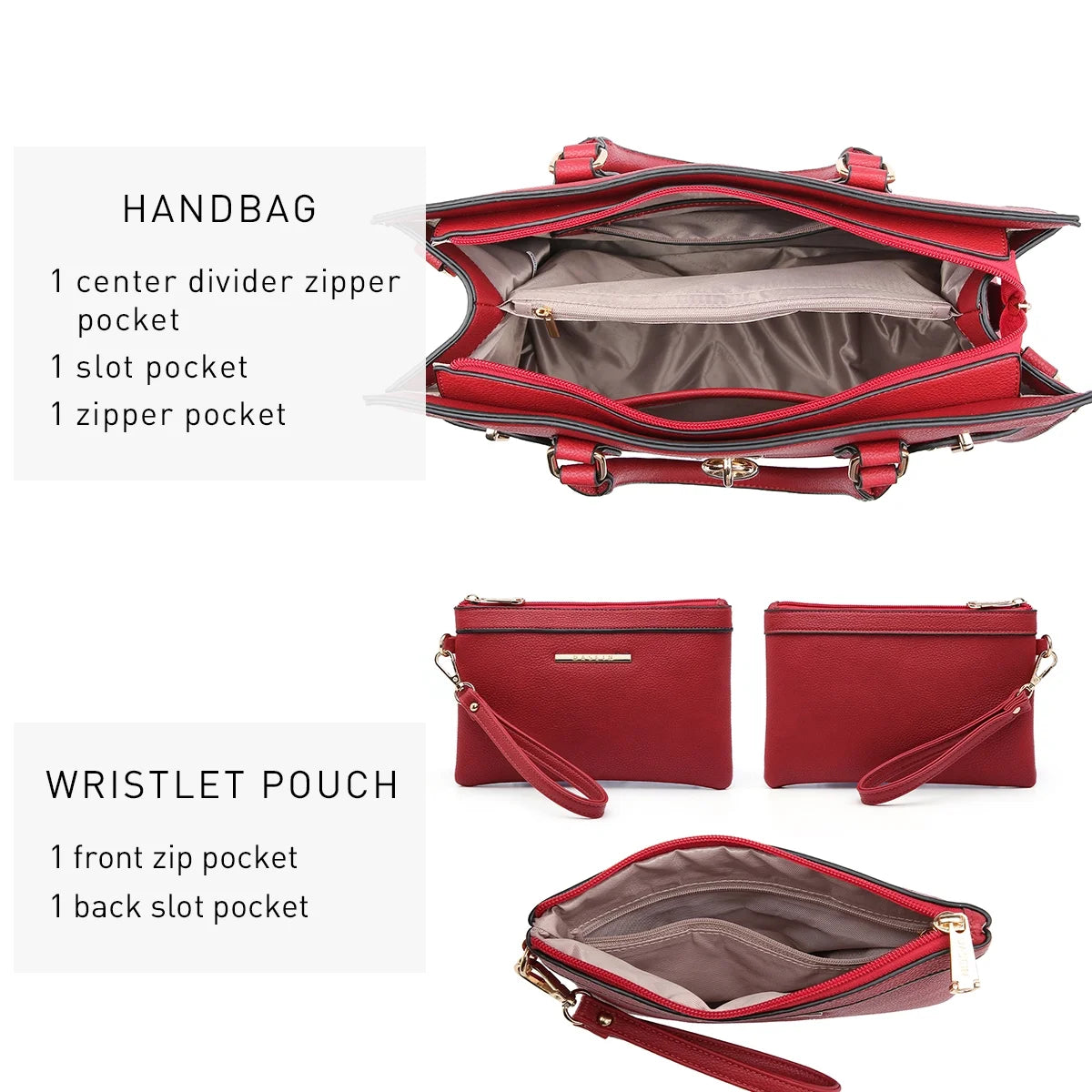 Women Handbags and Purses Ladies Shoulder Bag Top Handle Satchel Tote Work Bag with Matching Clutch