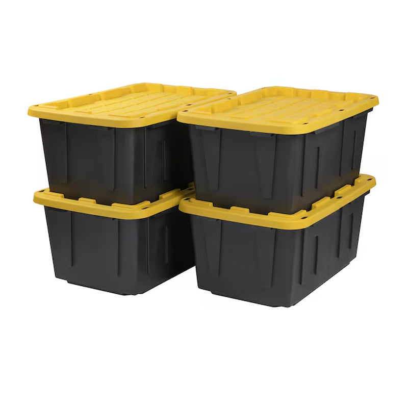 Commander Medium 16 -Gallons ( 64 -Quarts ) Black and Yellow Stackable Tote with Standard Snap Lid