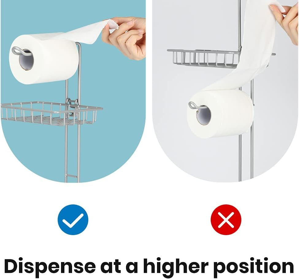 Toilet Paper Roll Holder Stand Bathroom Tissue Holders Free Standing with Middle Shelf Storage Reserve Mega Rolls/Phone/Wipe-Gray