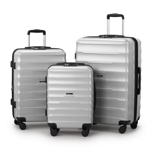 3 Piece Luggage Sets, ABS+PC Expandble Hardside Suitcase TSA Lock Lightweight Durable Spinner Luggage, Gray