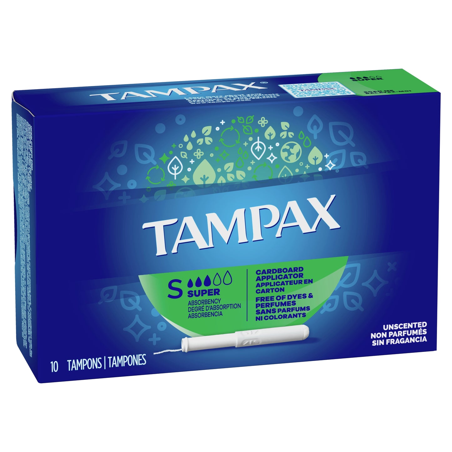 Cardboard Tampons Super Absorbency, Anti-Slip Grip, Leakguard Skirt, Unscented, 10 Count