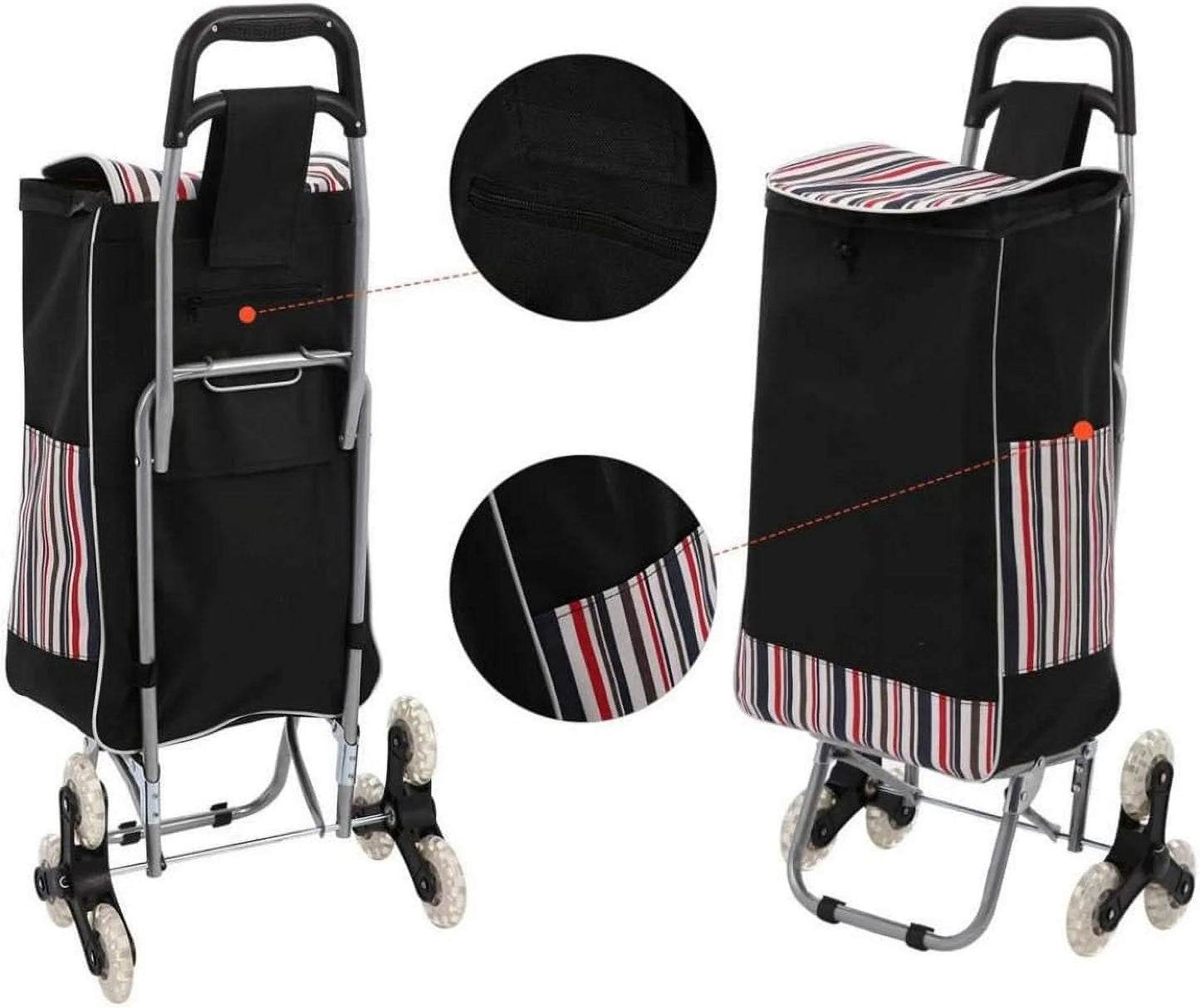 No5061025 Folding Shopping Cart Grocery Wagon with Stair Climbing Wheels Red