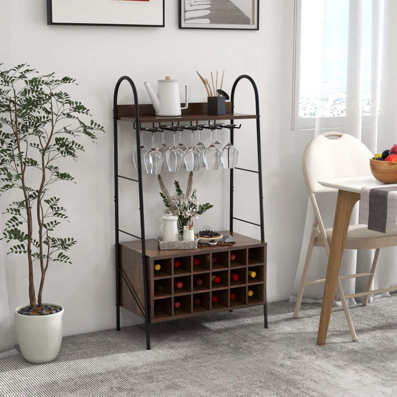 Baker'S Rack with Detachable Wine Rack and 5 Rows of Stemware Holder