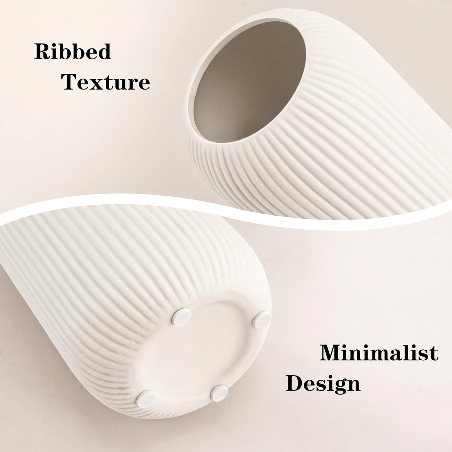 White Ceramic Vase for Flowers, 8 INCH Modern Small Ribbed Textured White Flower
