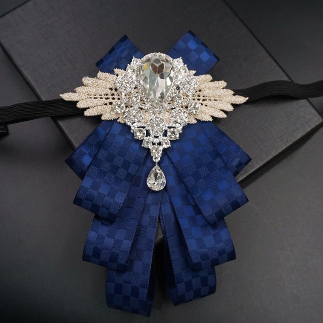 Christmas Bow Ties for Men Self Tie Jabot Collar Brooch Pins Fashion Pretied Neck Tie Bow Tie Rhinestone Brooch for Groom