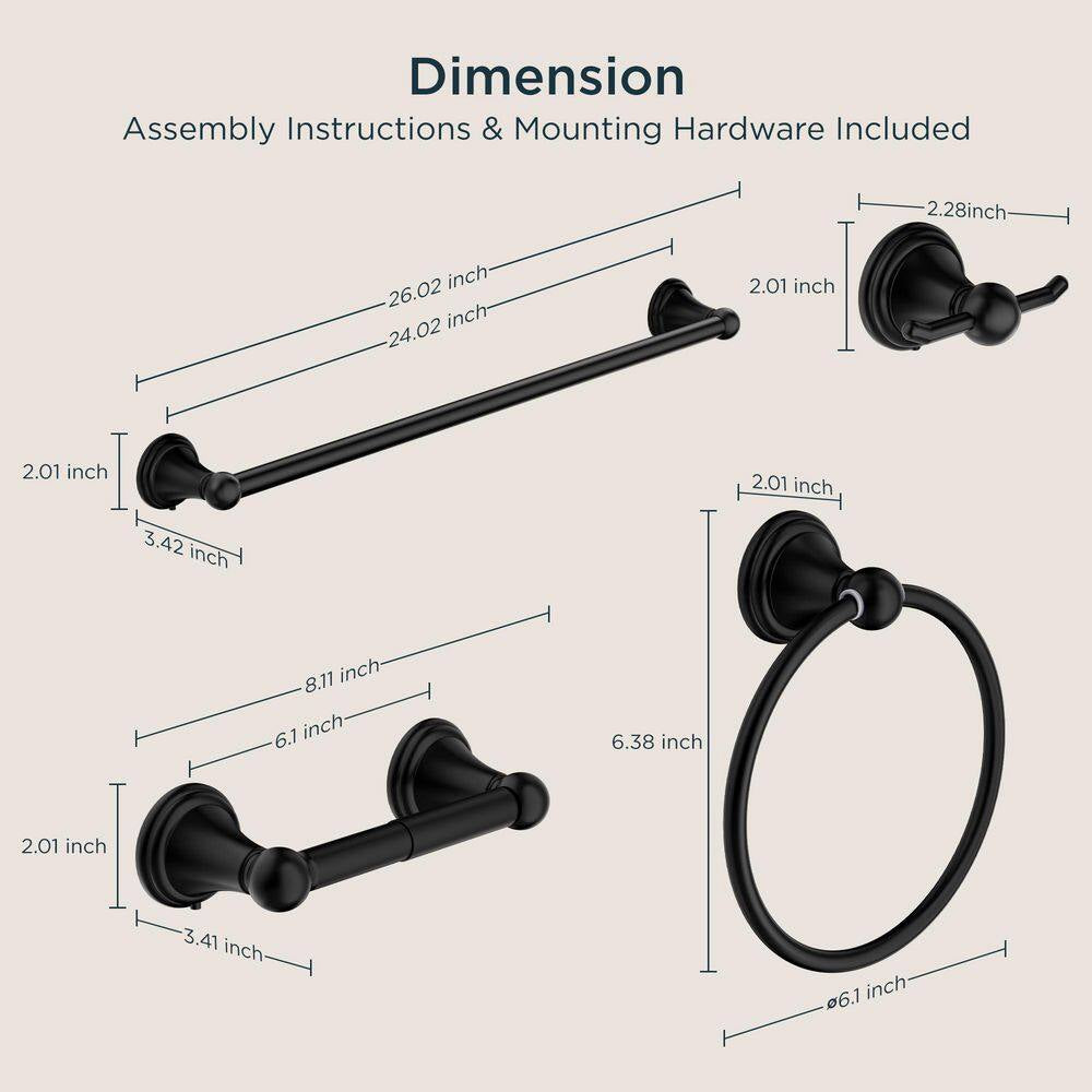 3 -Piece Bath Hardware Set with Included Mounting Hardware in Black