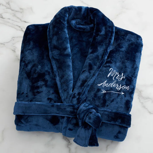 Mrs. Embroidered Fleece Mid Length Robe