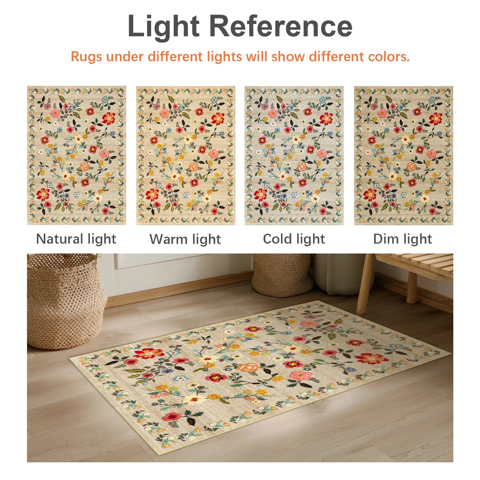 2'X3' Floral Area Rugs, Machine Washable Rug for Living Room- Soft Indoor Carpet, Low Pile for Bedroom, Dining Room, Playroom, Office