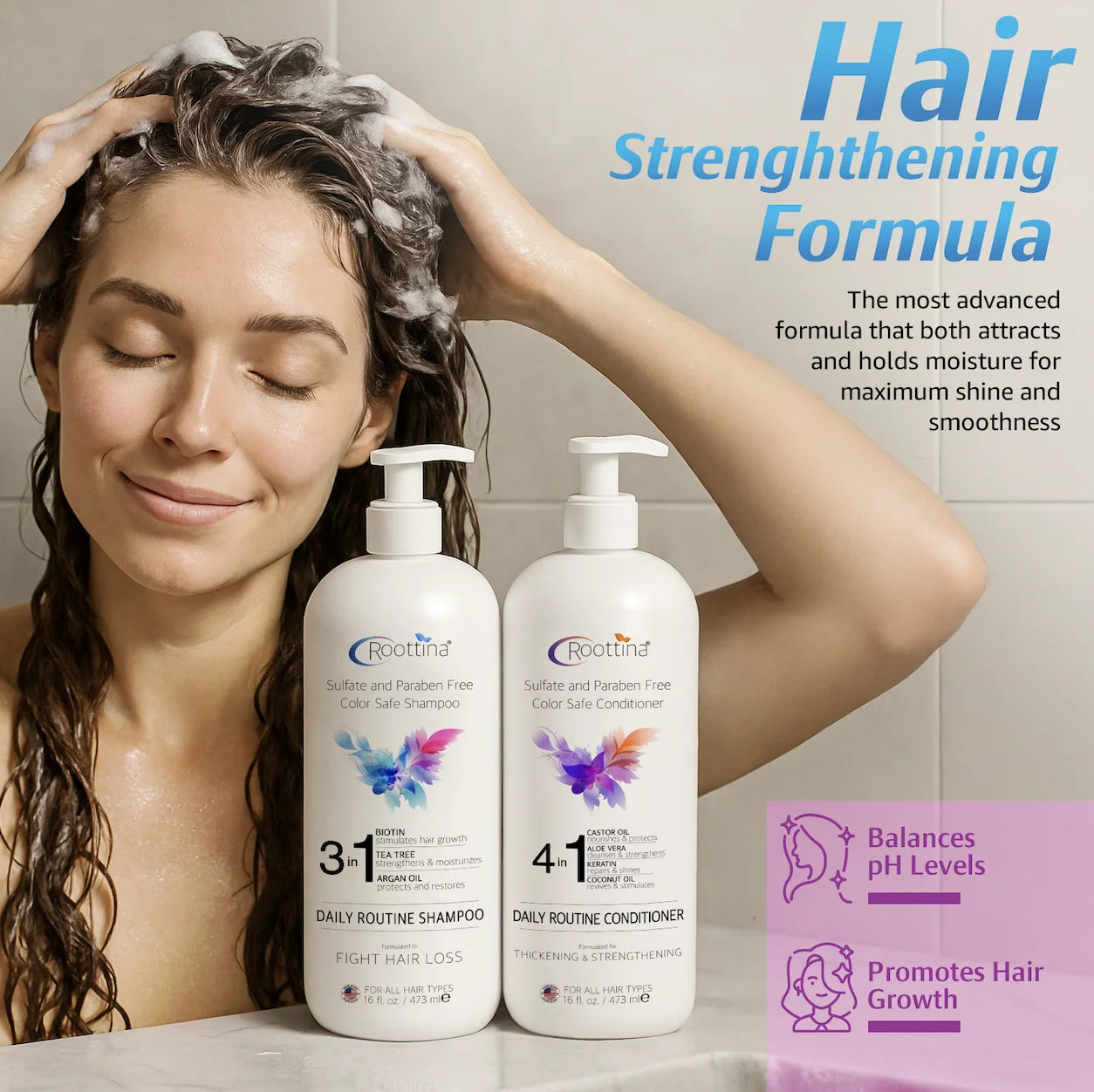 Daily Routine Shampoo and Conditioner for Women Hair Loss with DHT Blocker, Hair Loss and Growth Support, Made in USA (16 Fl Oz X 2)