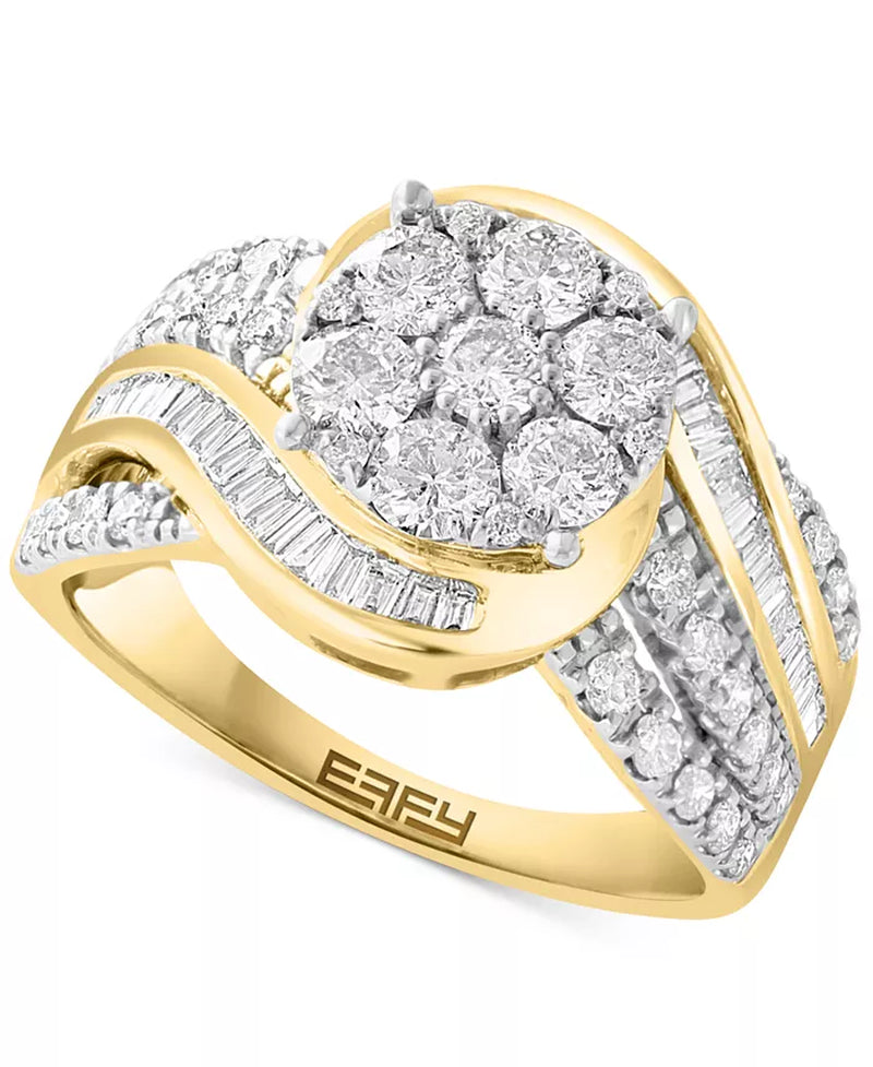 EFFY® Diamond Baguette & round Cluster Swirl Ring (1-3/8 Ct. T.W.) in 14K Gold